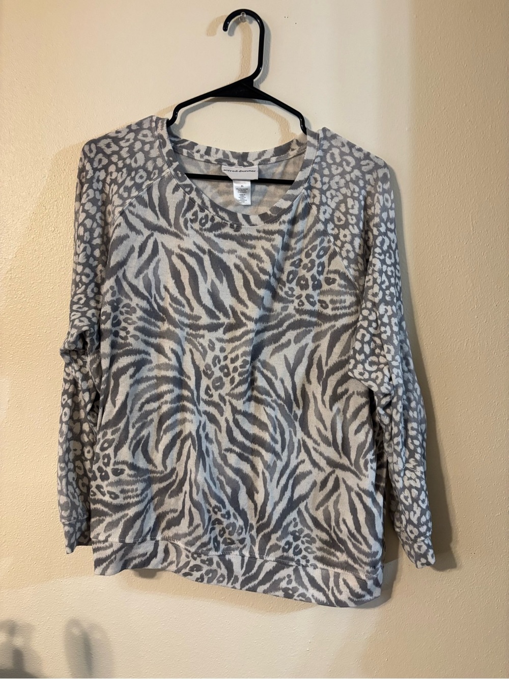 Alfred Dunner Grey Animal-Print Long Sleeve Sweatshirt